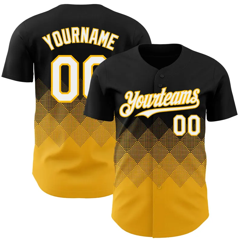 Custom Black White-Gold 3D Gradient Square Shape Authentic Baseball Jersey