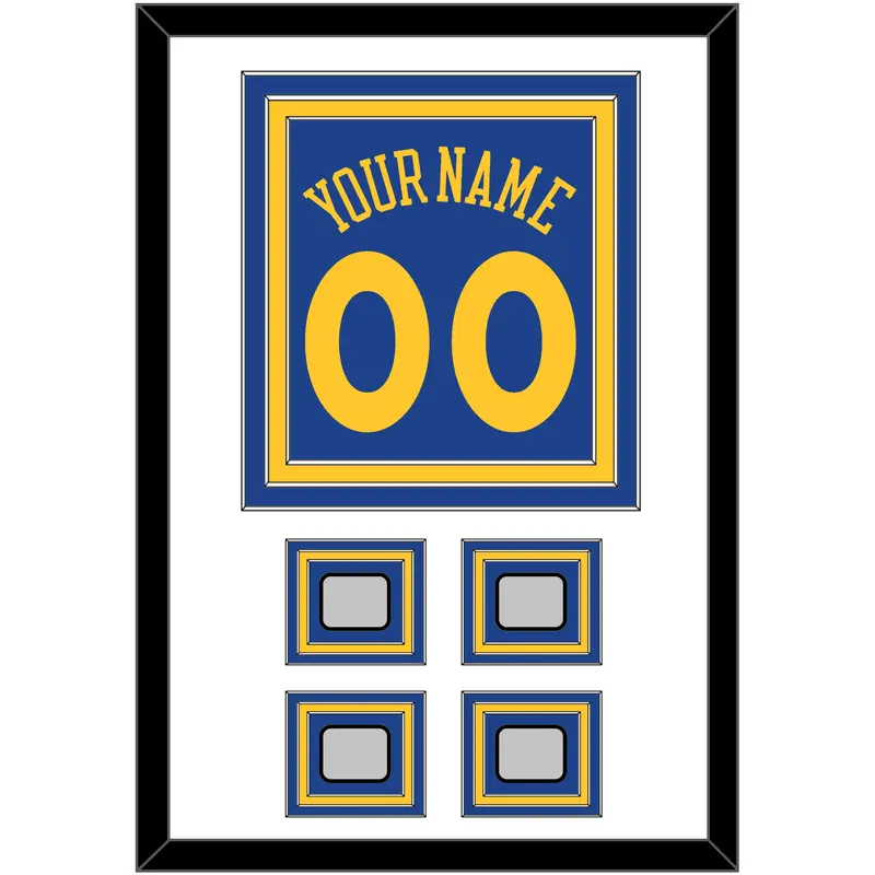 Golden State Name & Number With 4 Champions Patches - Road Blue (2010-2019) - Triple Mat 1