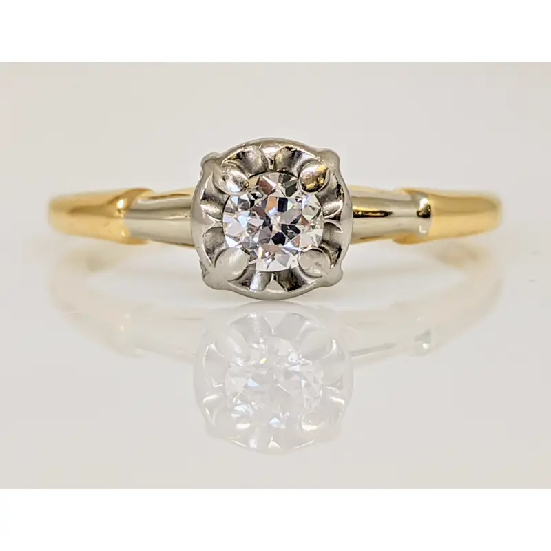 14K .18 CARAT TOTAL SI2 I DIAMOND ROUND ILLUSION HEAD SOLITAIRE ESTATE RING 2.1 GRAMS