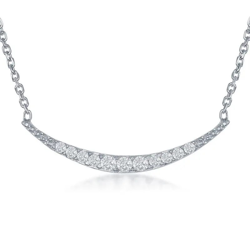Sterling Silver  CZ Crescent Necklace