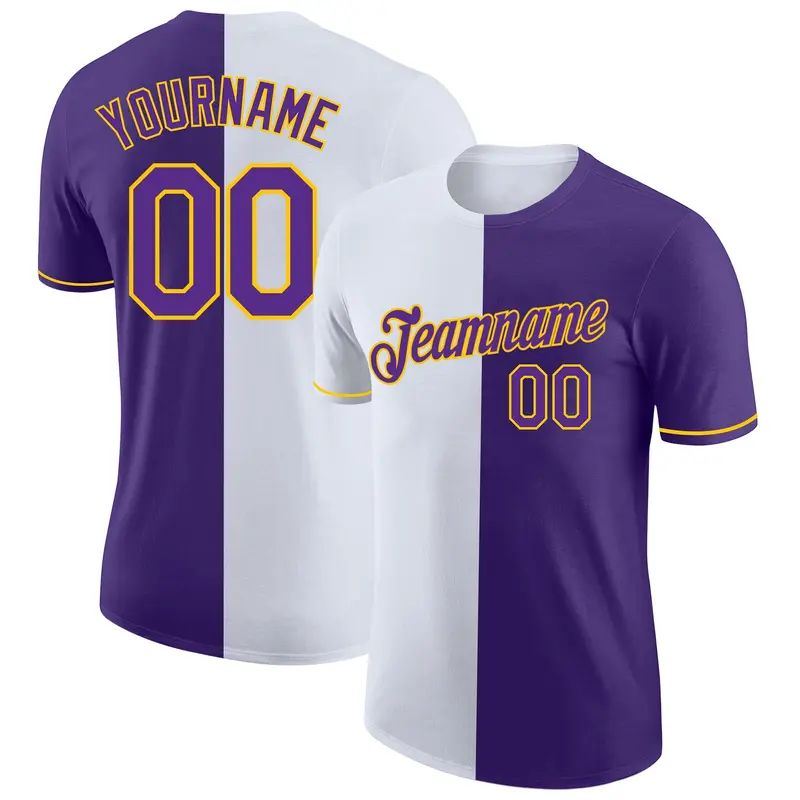 Custom Purple White-Yellow Split Fashion Performance T-Shirt