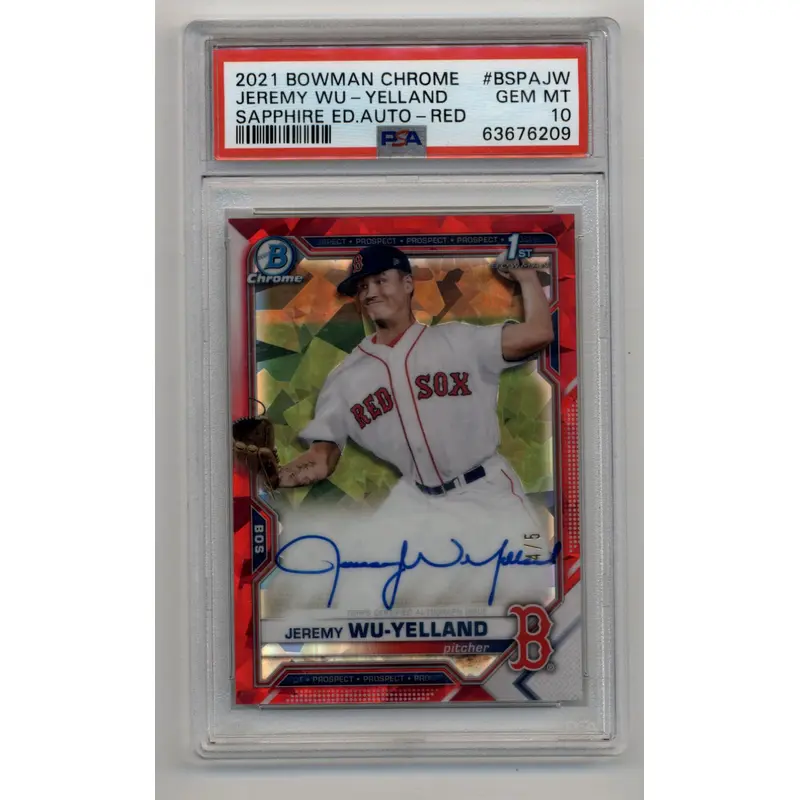 Jeremy Wu-Yelland 2021 Bowman Chrome Sapphire Edition Red Auto 4/5 PSA 10 Gem Mint