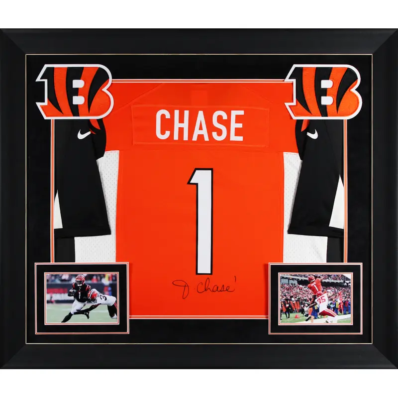 Bengals Ja'Marr Chase Signed Orange TB Nike Game Framed Jersey BAS Witnessed
