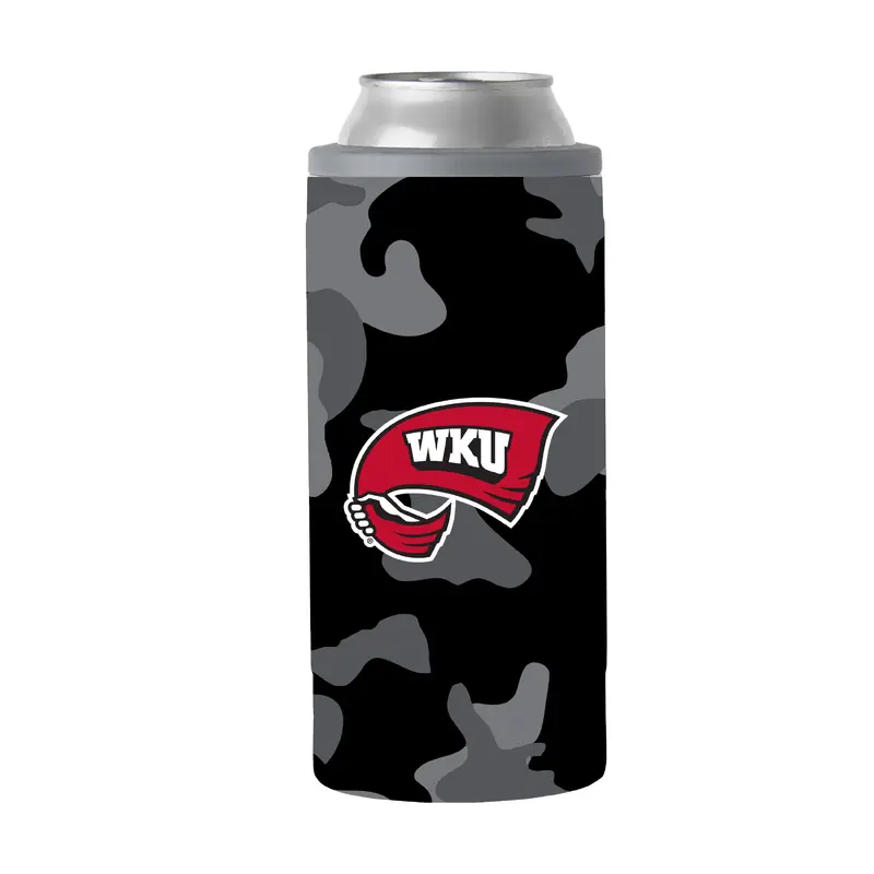 Western Kentucky Black Camo 12oz Slim Can Coolie