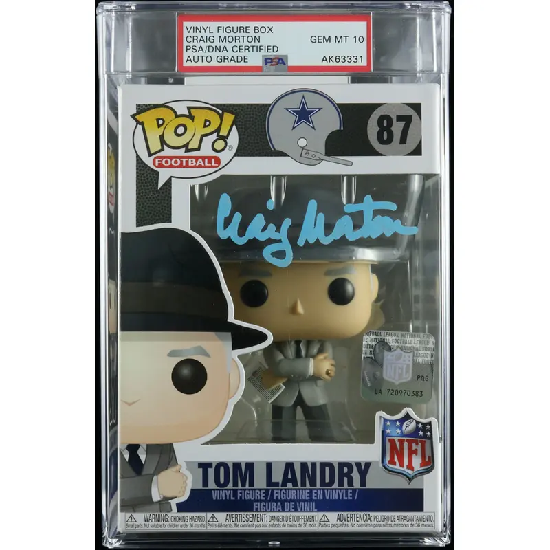 Craig Morton Signed Tom Landry Funko Pop PSA/DNA Encapsulated AUTO 10 Dallas Cowboys