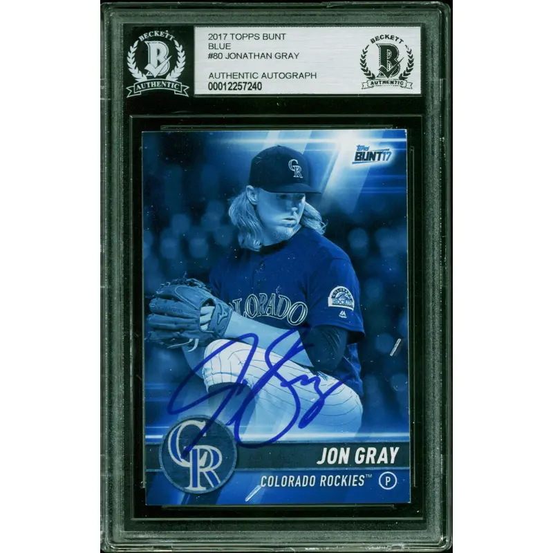 Rockies Jonathan Gray Authentic Signed 2017 Topps Bunt Blue #80 Card BAS Slabbed