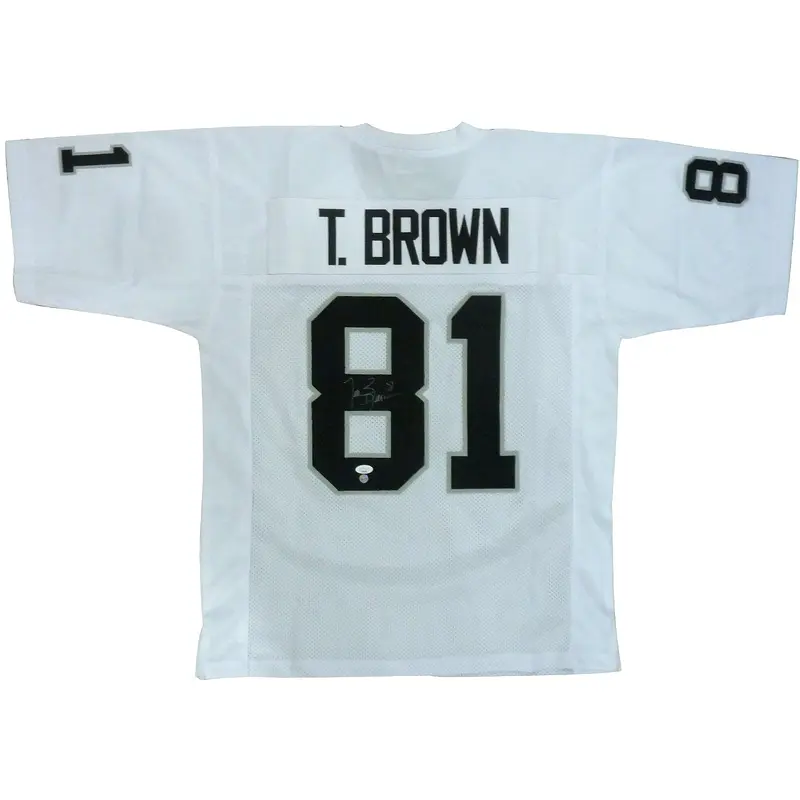Tim Brown Autographed Oakland (White #81) Custom Jersey - JSA