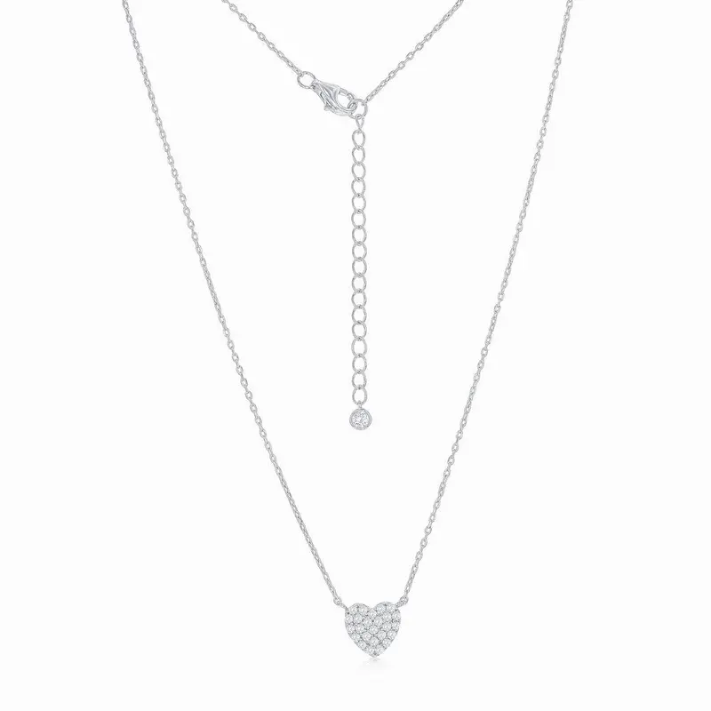 Sterling Silver, Micro Pave Heart CZ Necklace