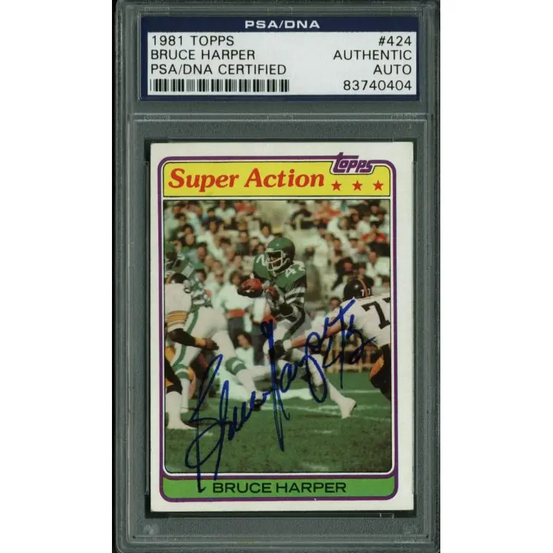 Jets Bruce Harper Authentic Signed Card 1981 Topps #424 PSA/DNA Slabbed