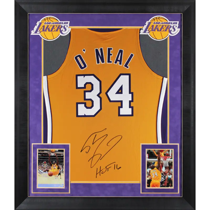 Shaquille O'Neal "HOF" Signed Yellow M&N 00-01 HWC Authentic Framed Jersey BAS W