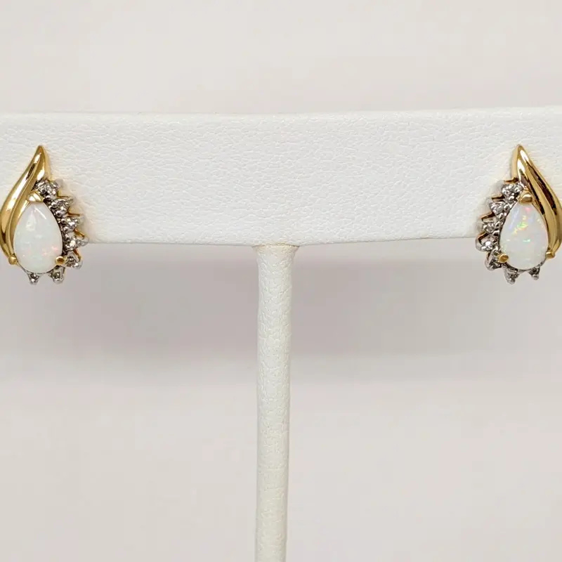 14K OPAL PEAR 5X8 WITH (14) MELEE ESTATE EARRINGS 3.0 GRAMS