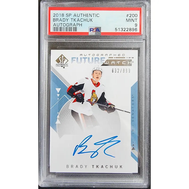 Brady Tkachuk 2018 SP Authentic Auto #200 #632/999 PSA 9 Mint