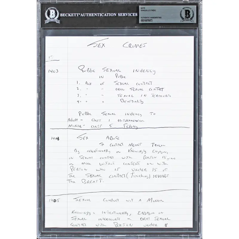 Lakers Shaquille O'Neal 8x10 Training Notes Handwriting Sample BAS Slabbed 2