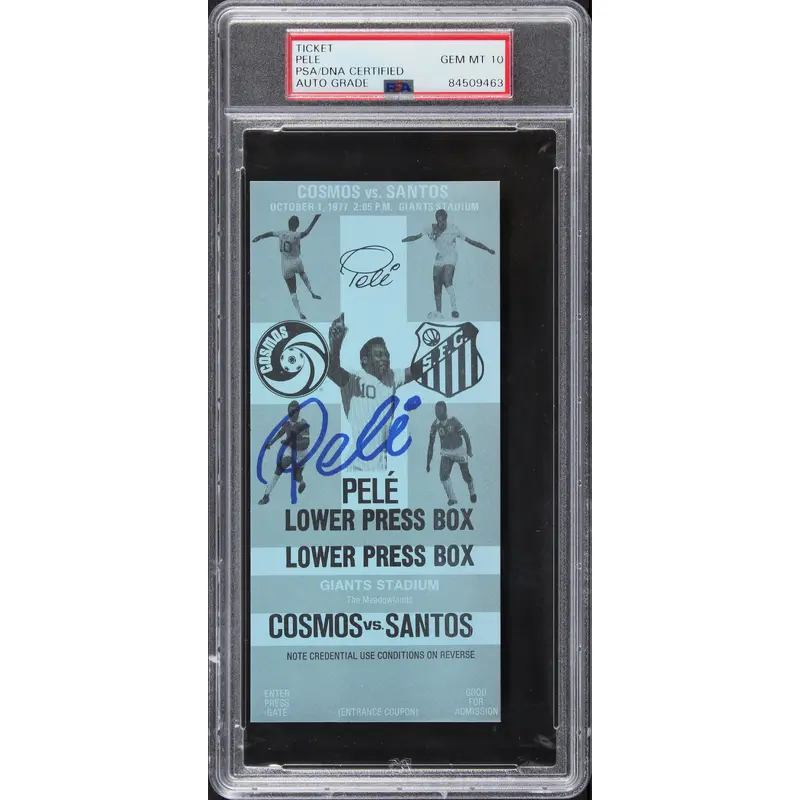 Pele Signed 3x6.5 10/1/1977 Cosmos Vs Santos Ticket Stub Auto 10! PSA Slabbed