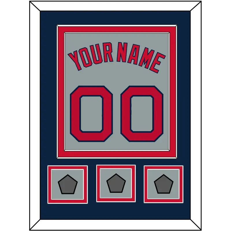 Boston Name, Number & Three World Series Jersey Patches - Road Gray - Double Mat 4