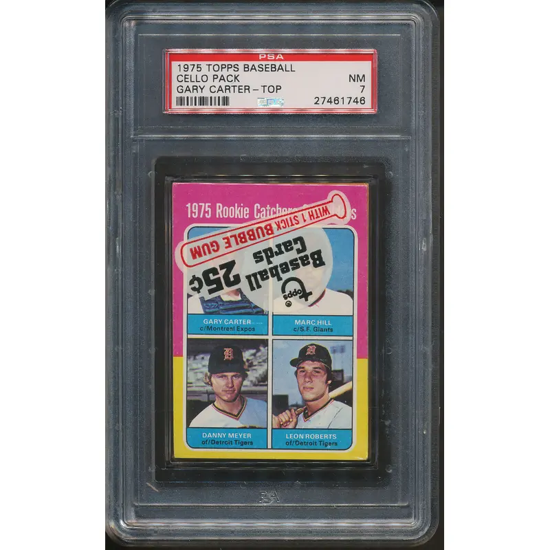 1975 Topps Baseball Unopened Cello Pack PSA 7 w/ Carter Top