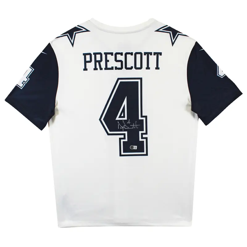 Cowboys Dak Prescott Signed White Thanksgiving Nike Jersey BAS Witness #2W057148