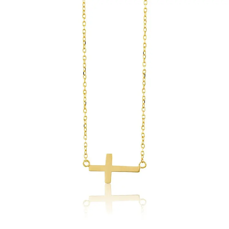 Sterling Silver Small Sideways Cross Necklace - Gold Plated