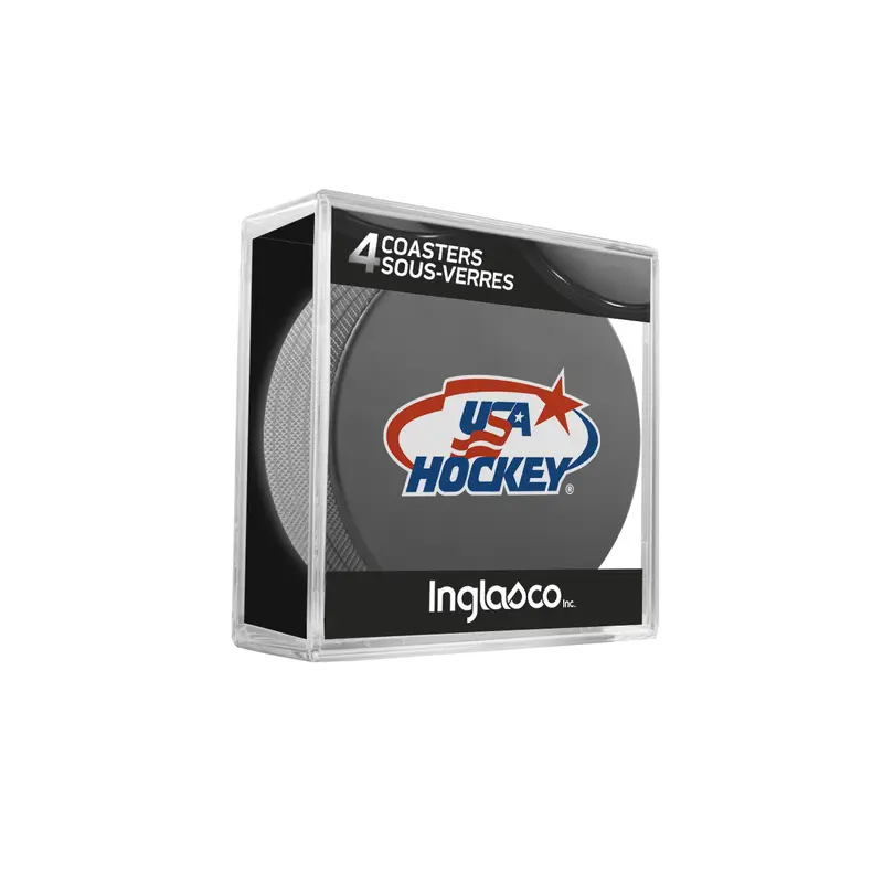 USA Hockey Hockey Puck Drink Coasters (4-Pack) In Cube