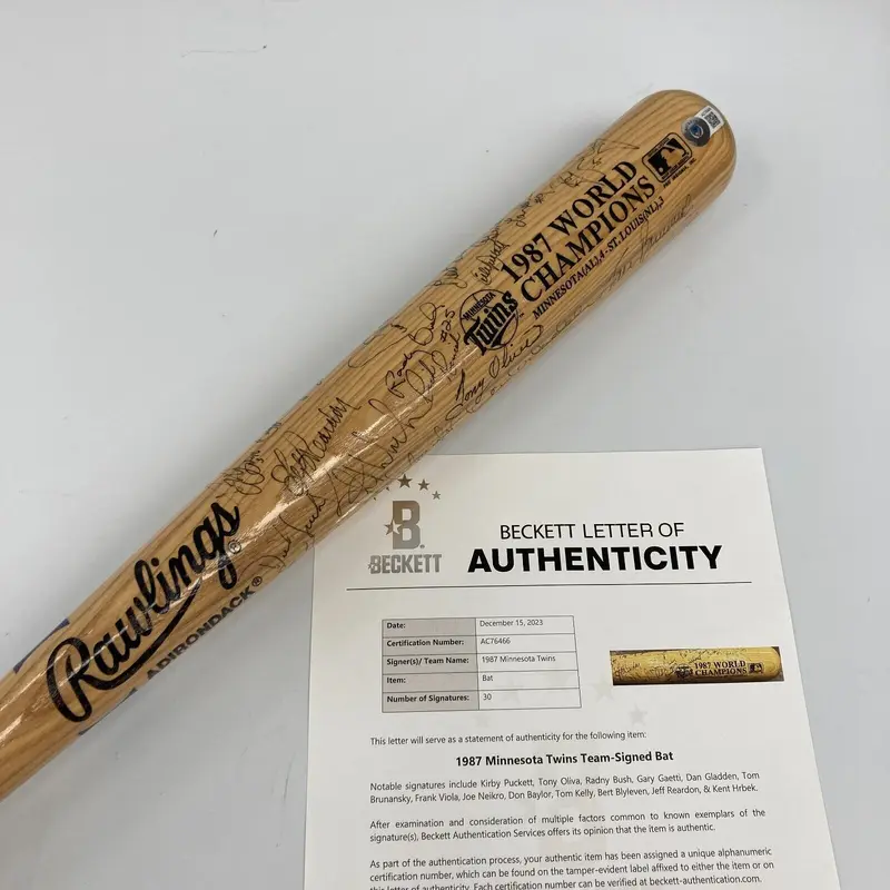 1987 Minnesota Twins World Series Champs Team Signed Baseball Bat Beckett COA