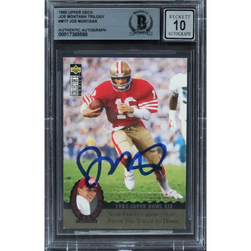 49ers Joe Montana Signed 1995 Upper Deck Trilogy #MT7 Card Auto 10! BAS Slabbed