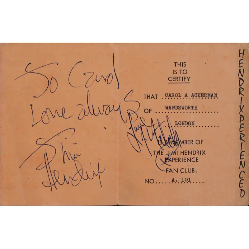 Jimi Hendrix "Love Always" Signed 1967 4.5x6.7 UK Fan Club Booklet BAS #AD85591