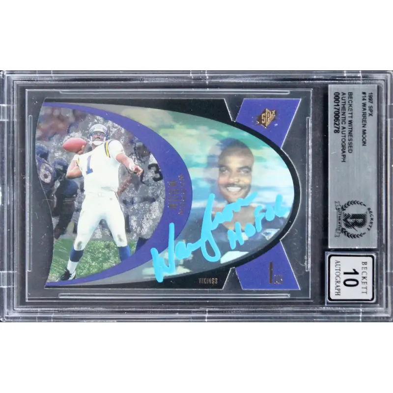 Vikings Warren Moon "HOF 06" Signed 1997 SPX #14 Card Auto 10! BAS Slabbed