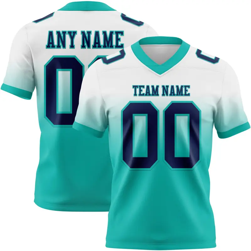 Custom White Navy-Aqua Mesh Authentic Fade Fashion Football Jersey