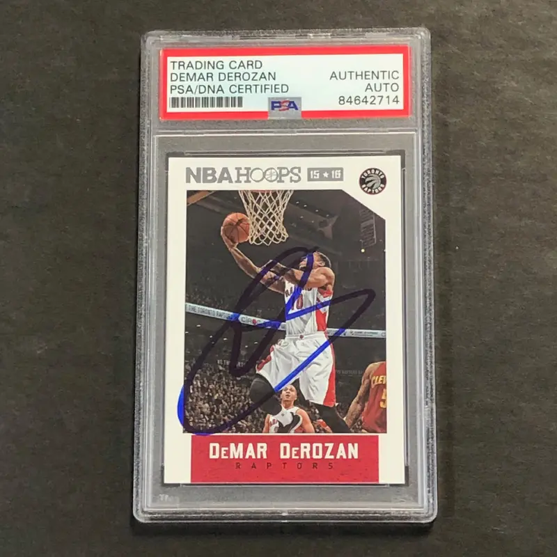 2015-16 NBA Hoops #59 DeMar DeRozan Signed Card PSA Slabbed Raptors