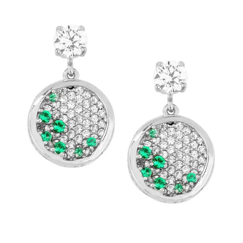 Sterling Silver Small Round Micro Pave with Green CZs Earrings