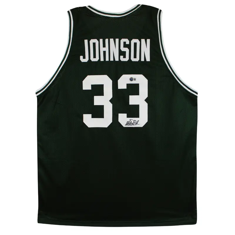 Michigan State Magic Johnson Signed Green Pro Style Jersey BAS Witnessed 3