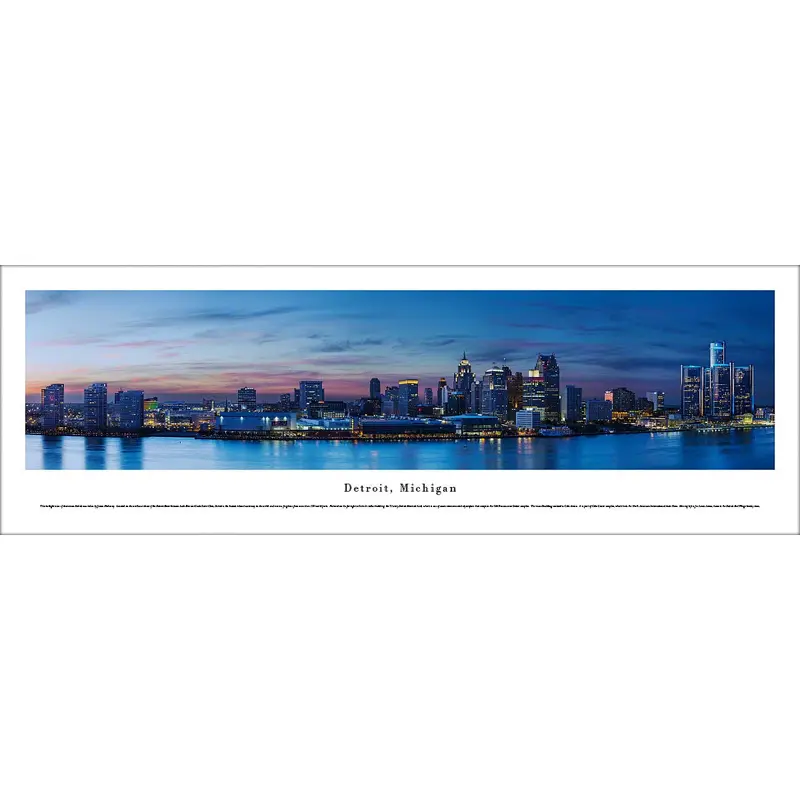 Detroit, Michigan Riverfront Skyline at Dusk Panoramic Poster Print - Blakeway