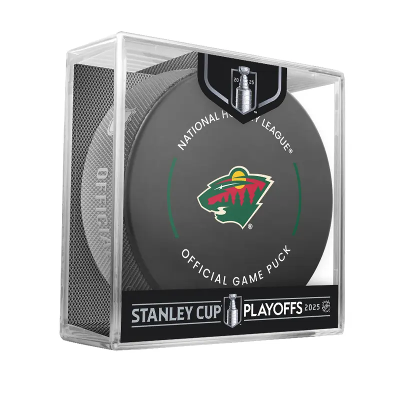 NHL Minnesota Wild 2025 Official Playoffs Game Hockey Puck Design In Cube