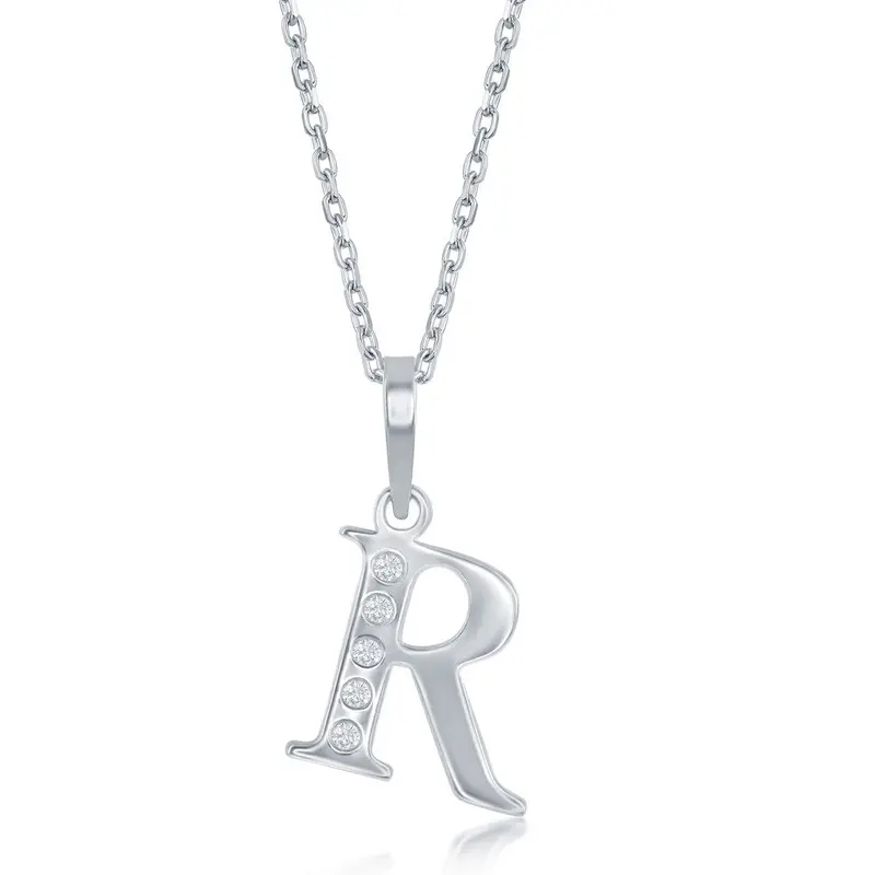Sterling Silver 0.03cttw Diamond 'R' Initial Pendant w/Chain