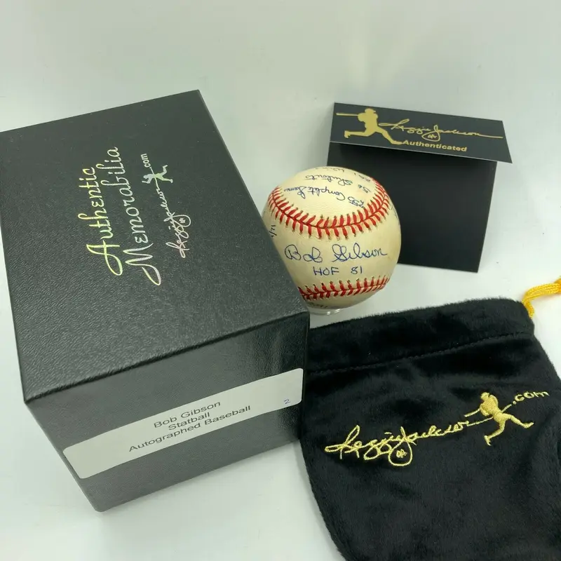 Bob Gibson Signed Heavily Inscribed Career STAT Baseball Reggie Jackson COA