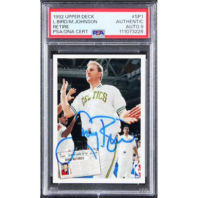 Larry Bird & Magic Johnson Signed 1992 Upper Deck #SP1 Card Auto 9! PSA/DNA Slab