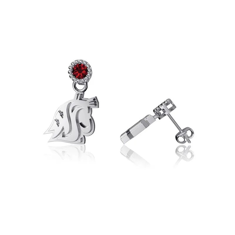 Dayna Designs Washington State Cougars Post Earrings - Silver w/ gem