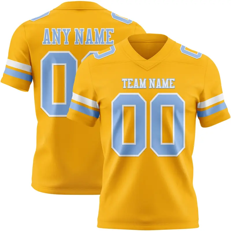 Custom Gold Light Blue-White Mesh Authentic Football Jersey