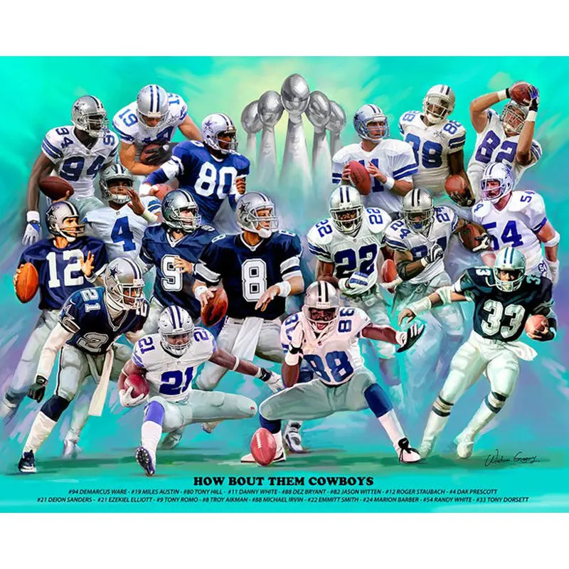 Dallas Cowboys "How Bout Them Cowboys" (17 Legends) Art Print by Wishum Gregory
