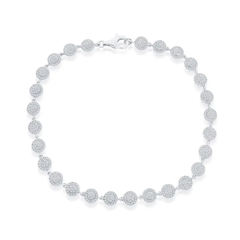 Sterling Silver, Round Link Diamond Bracelet - (567 Stones)