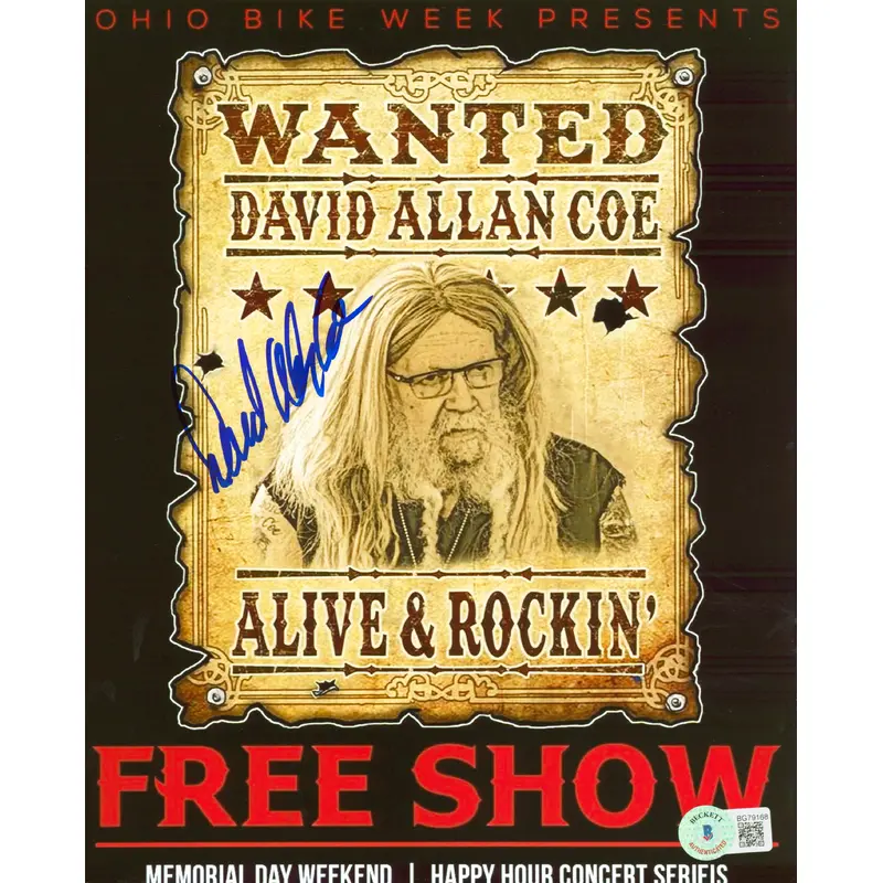 David Allan Coe Country Musician Authentic Signed 8x10 Photo BAS #BG79168