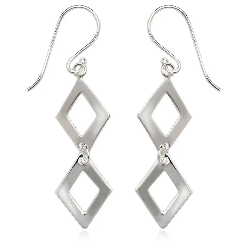 Sterling Silver Double Open Diamond Shaped Earrings