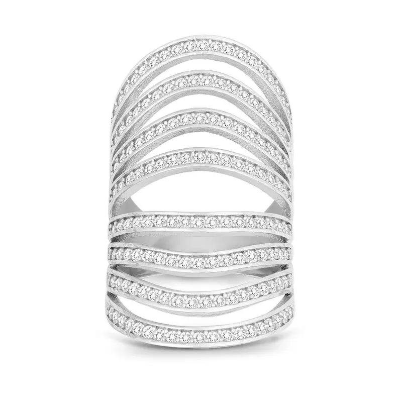 Sterling Silver Wide Multi Row CZ Ring