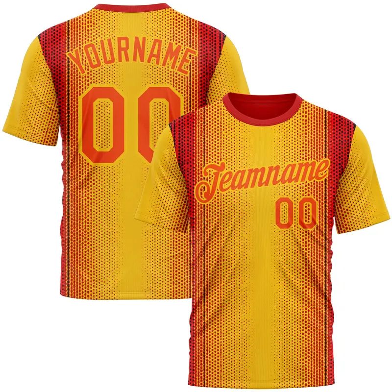 Custom Yellow Orange 3D Pattern Design Gradient Spain Sport Wear Performance T-Shirt