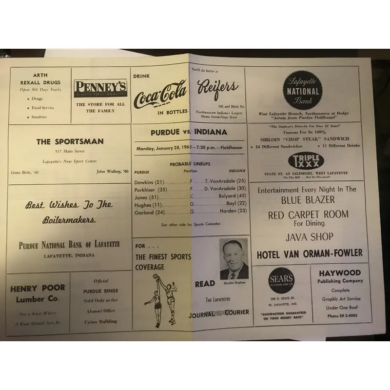 1963 Indiana vs Purdue Basketball Program