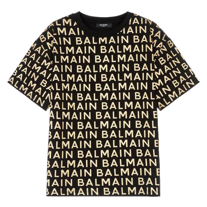 BALMAIN GIRLS SS TEE ALLOVER GOLD BT8B41 930OR