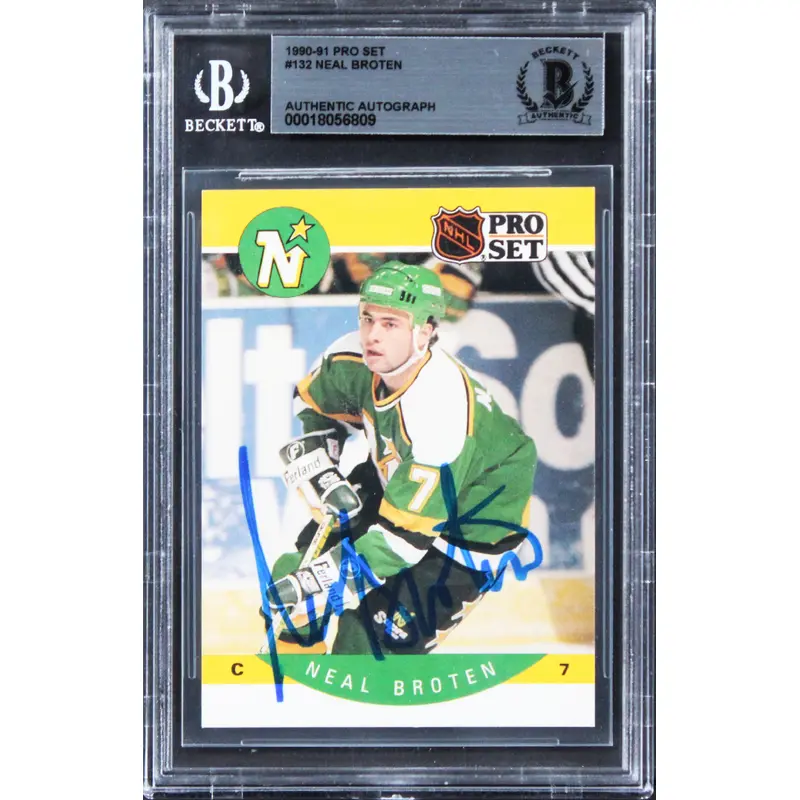 North Stars Neal Broten Authentic Signed 1990 Pro Set #132 Card BAS Slabbed