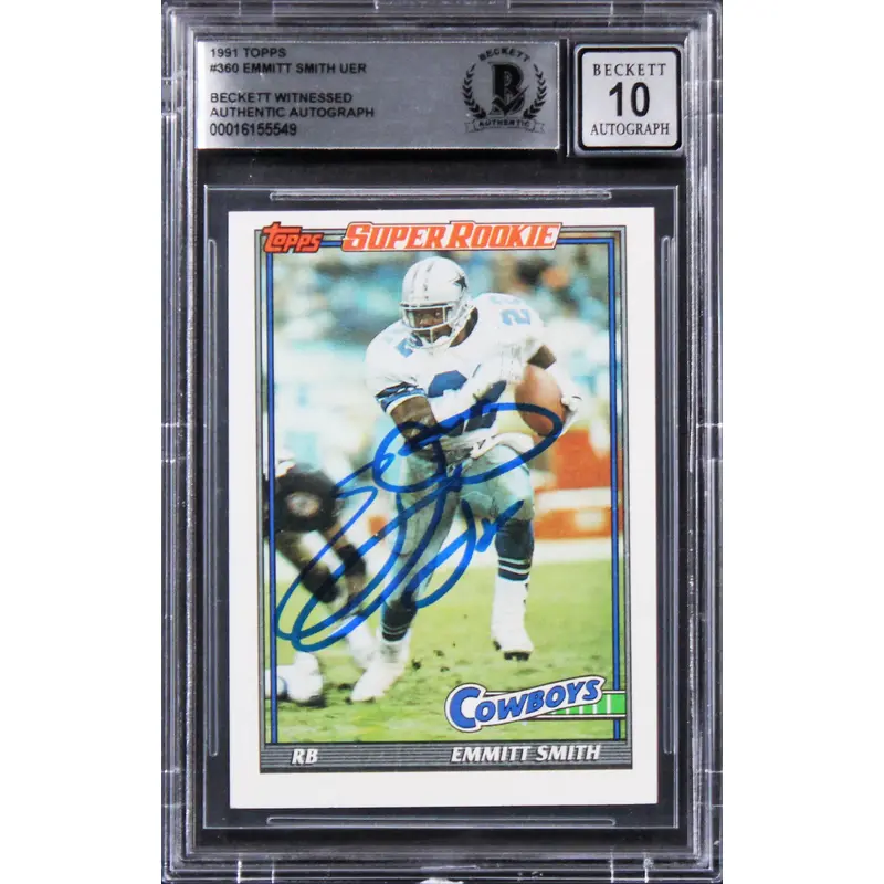 Cowboys Emmitt Smith Authentic Signed 1991 Topps #360 Card Auto 10! BAS Slabbed