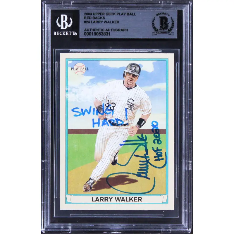 Rockies Larry Walker "w/ 2x Insc" Signed 2003 Upper Deck PB RB #24 Card BAS Slab