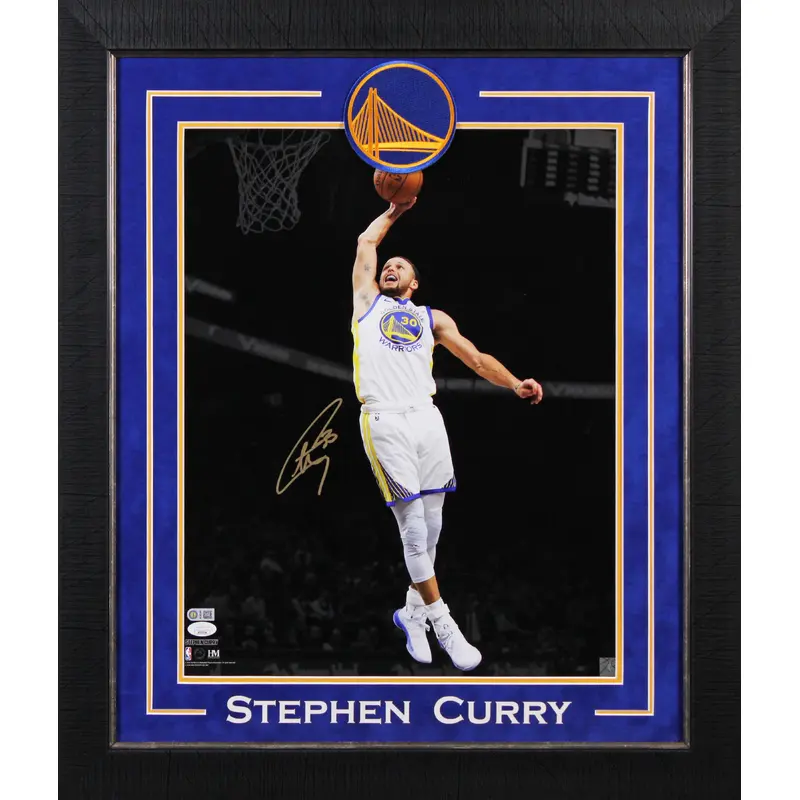 Warriors Stephen Curry Signed 16x20 Framed Vertical Dunking Spotlight Photo JSA